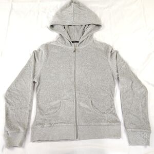 Zn Light Gray Velour Feel Full Zip Lightweight Hooded Jacket Size Medium